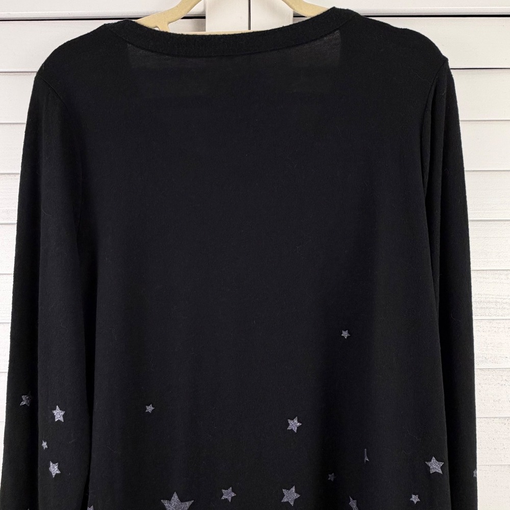 Chaser Sweatshirt XL Black Silver Glitter Star Print Long Sleeve Knit NEW - Picture 10 of 16